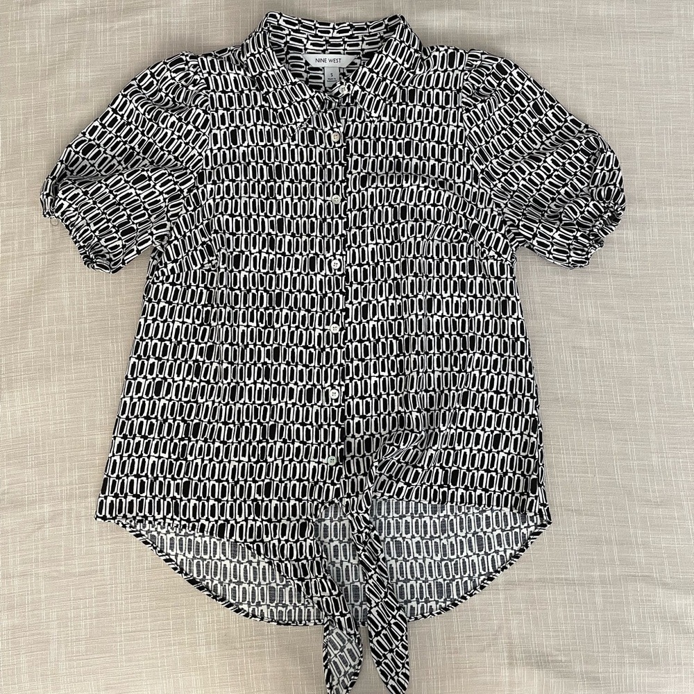 Nine West Vintage Y2K Black And White Academia Button Down Blouse Maximalism - Picture 5 of 10